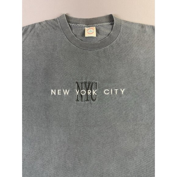 Rare Vintage 90s New York City NYC Black Faded Shirt Stitched Logo Spell Out XL - Picture 3 of 10